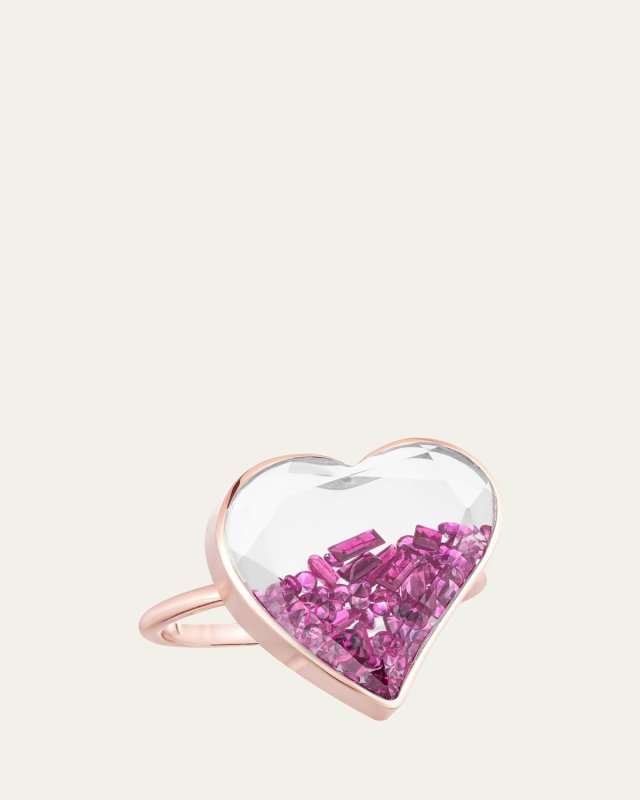 18K Yellow Gold Afago Ruby Heart Kaleidoscope Shaker Ring